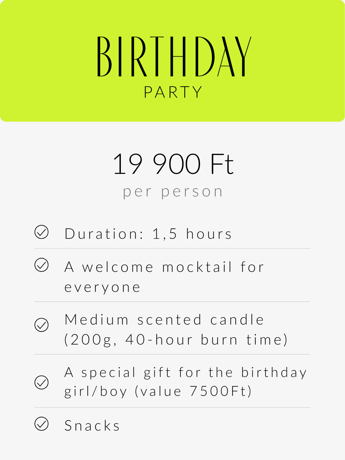 birthday package content and price